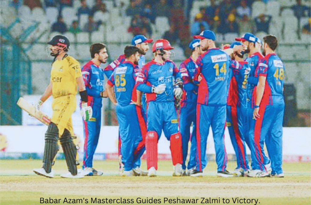 Babar Azam's stellar performance guides Peshawar Zalmi to a resounding victory in the cricket arena.