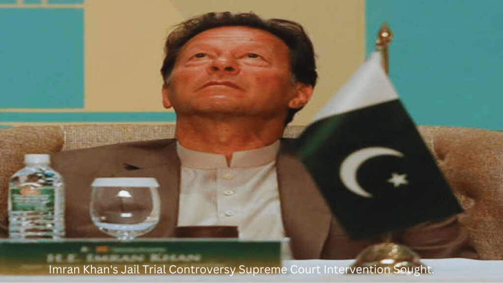 Imran Khan's Jail Trial Controversy - Supreme Court Intervention Sought.' The headline is bold and attention-grabbing, highlighting the legal turmoil surrounding Imran Khan's jail trial and the government's appeal to the Supreme Court.