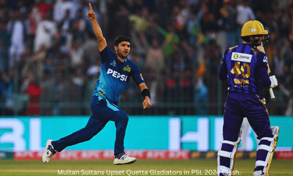  Multan Sultans celebrate a decisive moment as they upset Quetta Gladiators in a thrilling PSL 2024 clash at the Multan Cricket Stadium.