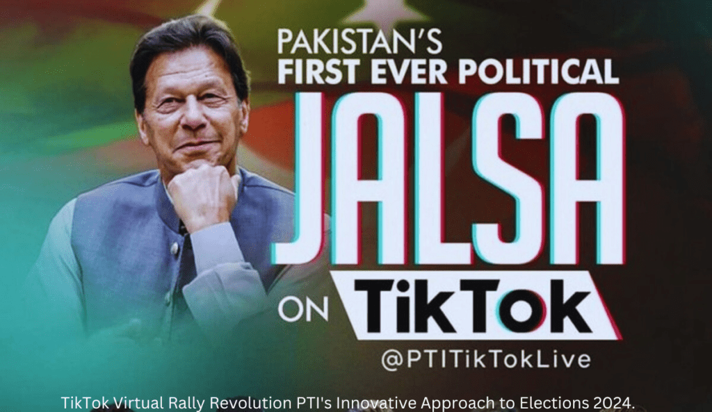 Pakistan Tehreek-e-Insaf (PTI) logo and TikTok logo side by side, symbolizing the innovative virtual rally revolution by PTI for the 2024 elections on TikTok, showcasing their forward-thinking approach to political engagement.