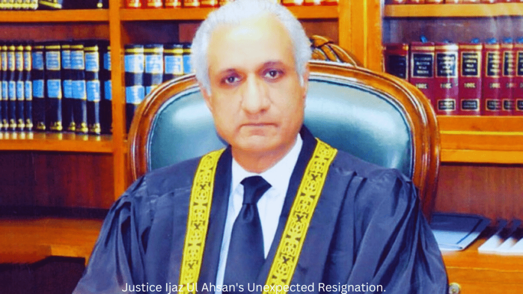 Portrait of Justice Ijaz Ul Ahsan, Senior Judge of the Supreme Court of Pakistan, who resigned unexpectedly. His departure raises questions about the judicial landscape and controversies within the top court.